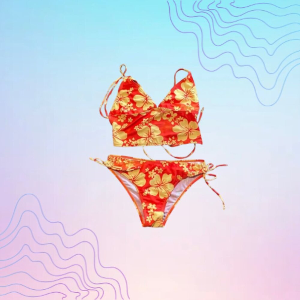 SHEIN Women’s Size Large Tropical Hibiscus Print Bikini Set